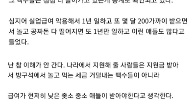 백수들 지원금 중단해야 한다는 디시인